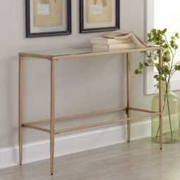 Brass Frame Tempered Glass Console Table — tempered glass