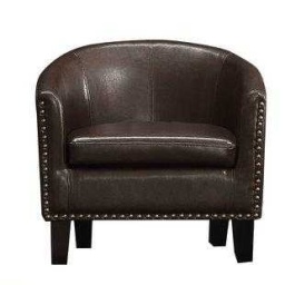 Dark Brown Leather Tub Chair — Brown distressed leather