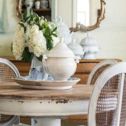 Distressed White Round Farmhouse Table — White wood