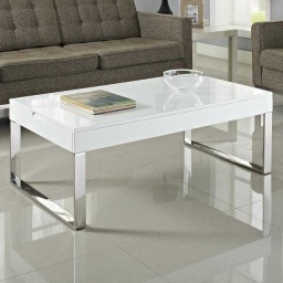 Glossy White Lacquer Chrome Coffee Table — White chrome
