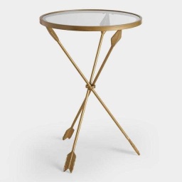 Gold Arrow-Leg Round Glass End Table — glass